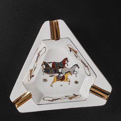 Ceramic Stallion White Ashtray